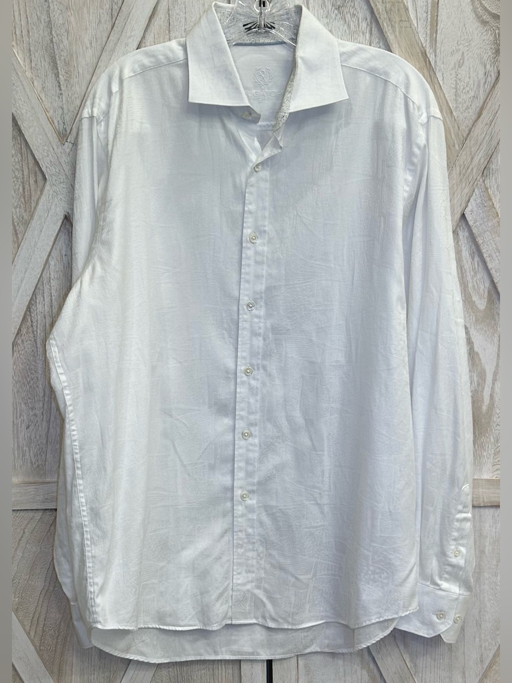 Bugatchi Uomo Classic Fit White Jacquard Long-Sleeve Dress Shirt Men’s XL